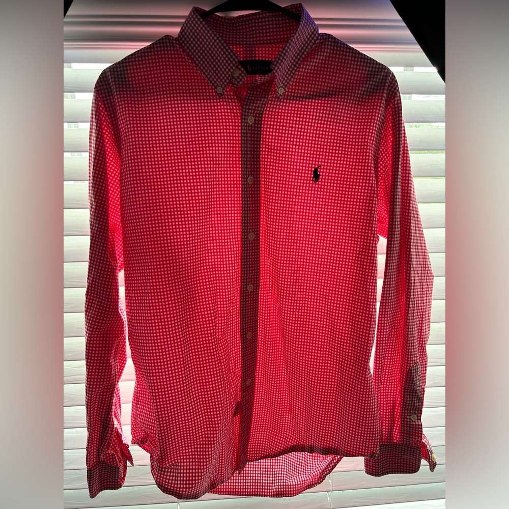 Polo Ralph Lauren button down shirt red and white square pattern size medium